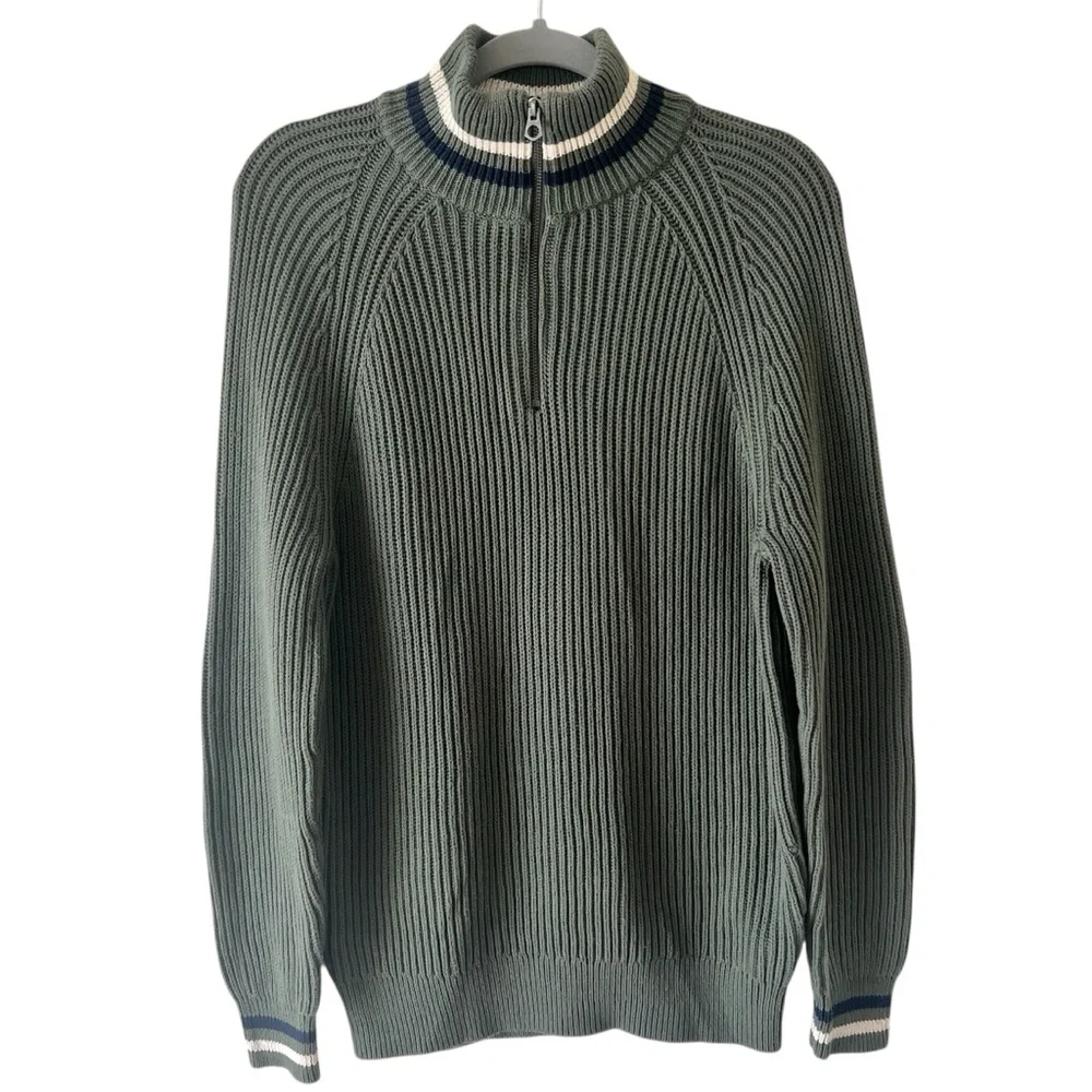 NWT J.Crew Heritage Ribbed Cotton Half Zip Mock Neck Sweater Olive Green Small